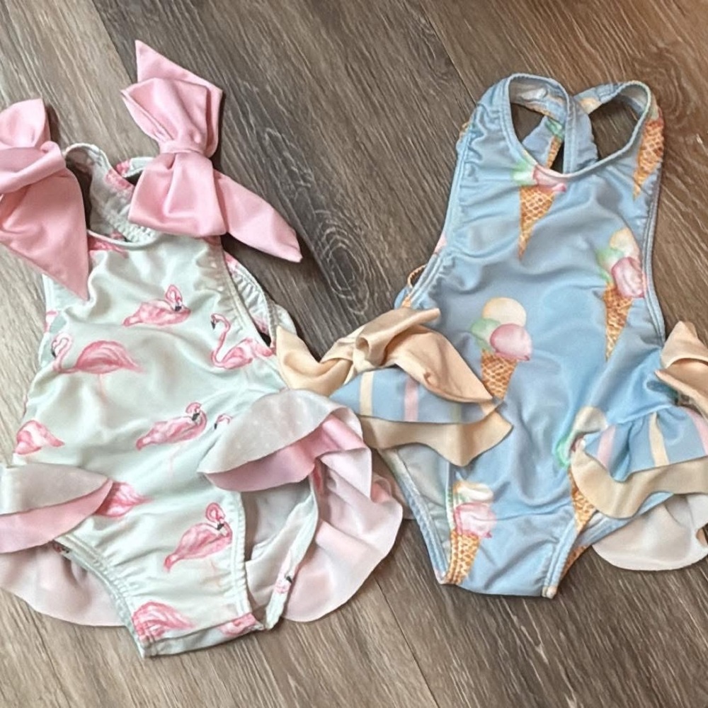 Pink and Blue Flamingo and Ice Cream Swimsuits by Sal and Pimenta